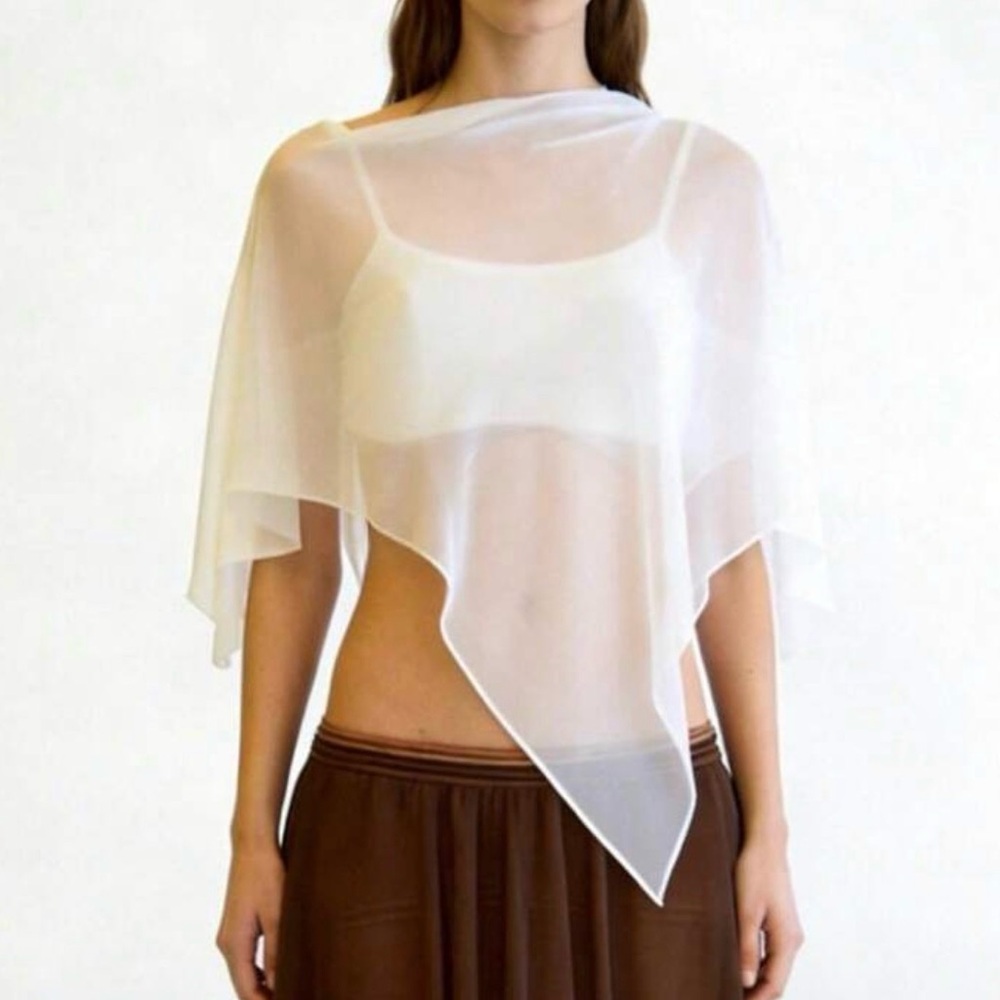 Lightweight White Women’s Asymmetric Poncho Top